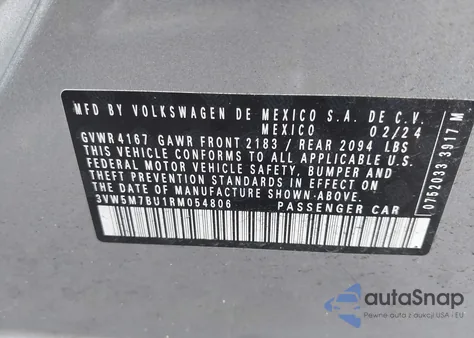 2024 Volkswagen Jetta S z USA, uszkodzony, nr VIN 3VW5M7BU1RM054806